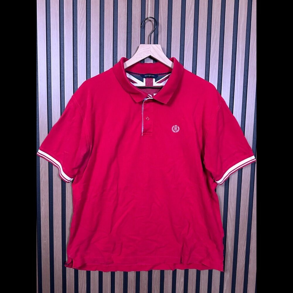Henri Lloyd Shirt US XL / XXL Mens Red Polo White Trim Short Sleeve
